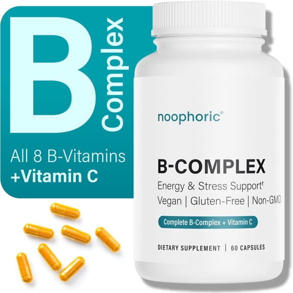 Noophoric Vitamin B Complex - B12, B9, B7, B6, B5, B3, B2, B1, C, Inositol, Choline, 60 Capsules