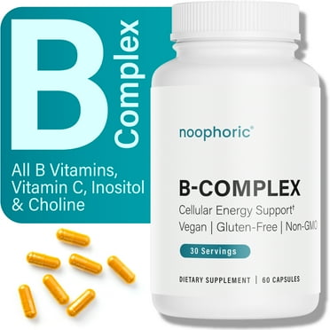 Vitamin B Complex - B12, B9, B7, B6, B5, B3, B2, B1, C, Inositol, Choline - Noophoric, 60 Capsules