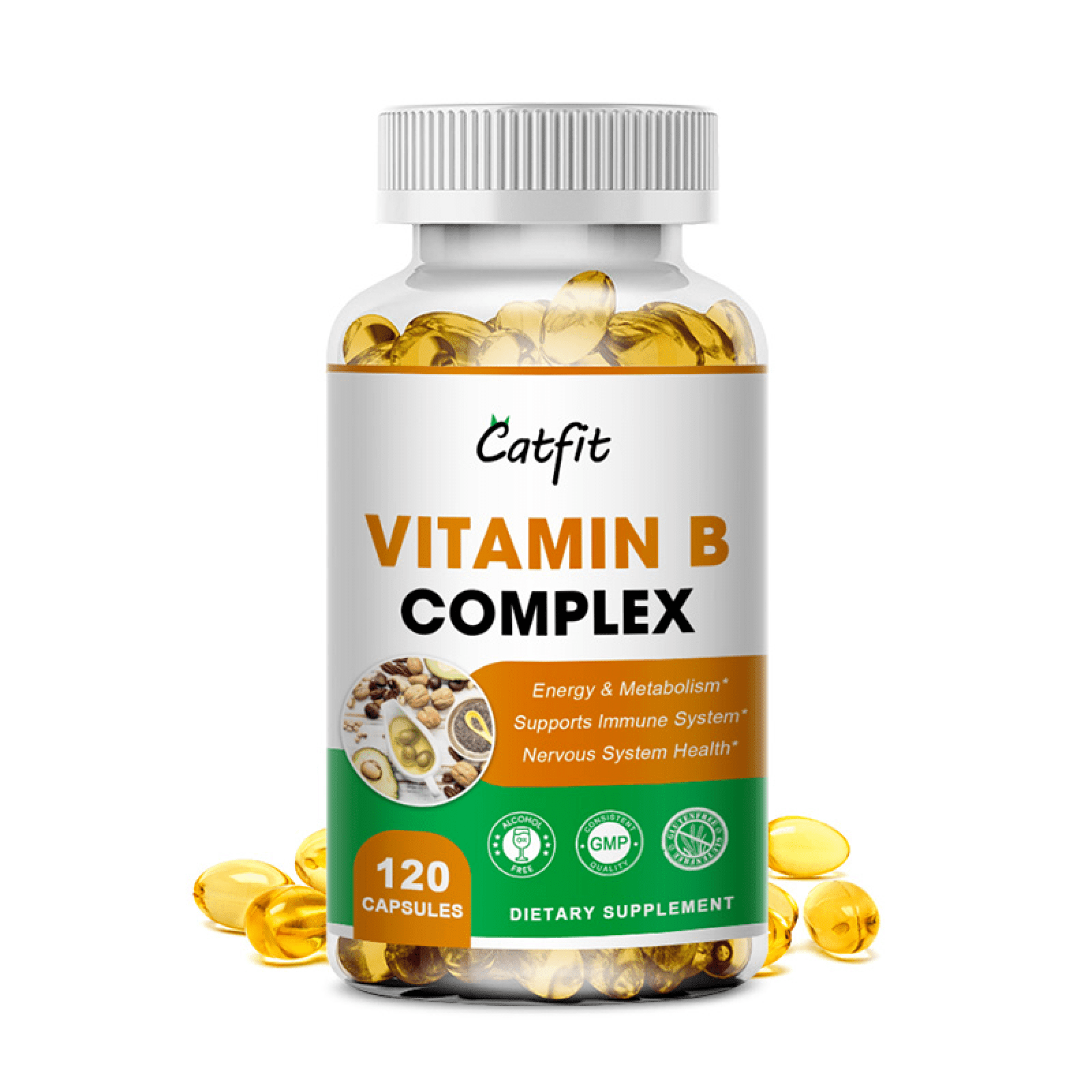 Vitamin B Complex Capsules, Rich in Vitamin B1, B2, B3, B6, Biotin (B7), Folic Acid (B9), B12 Dietary Supplement- 120 Capsules