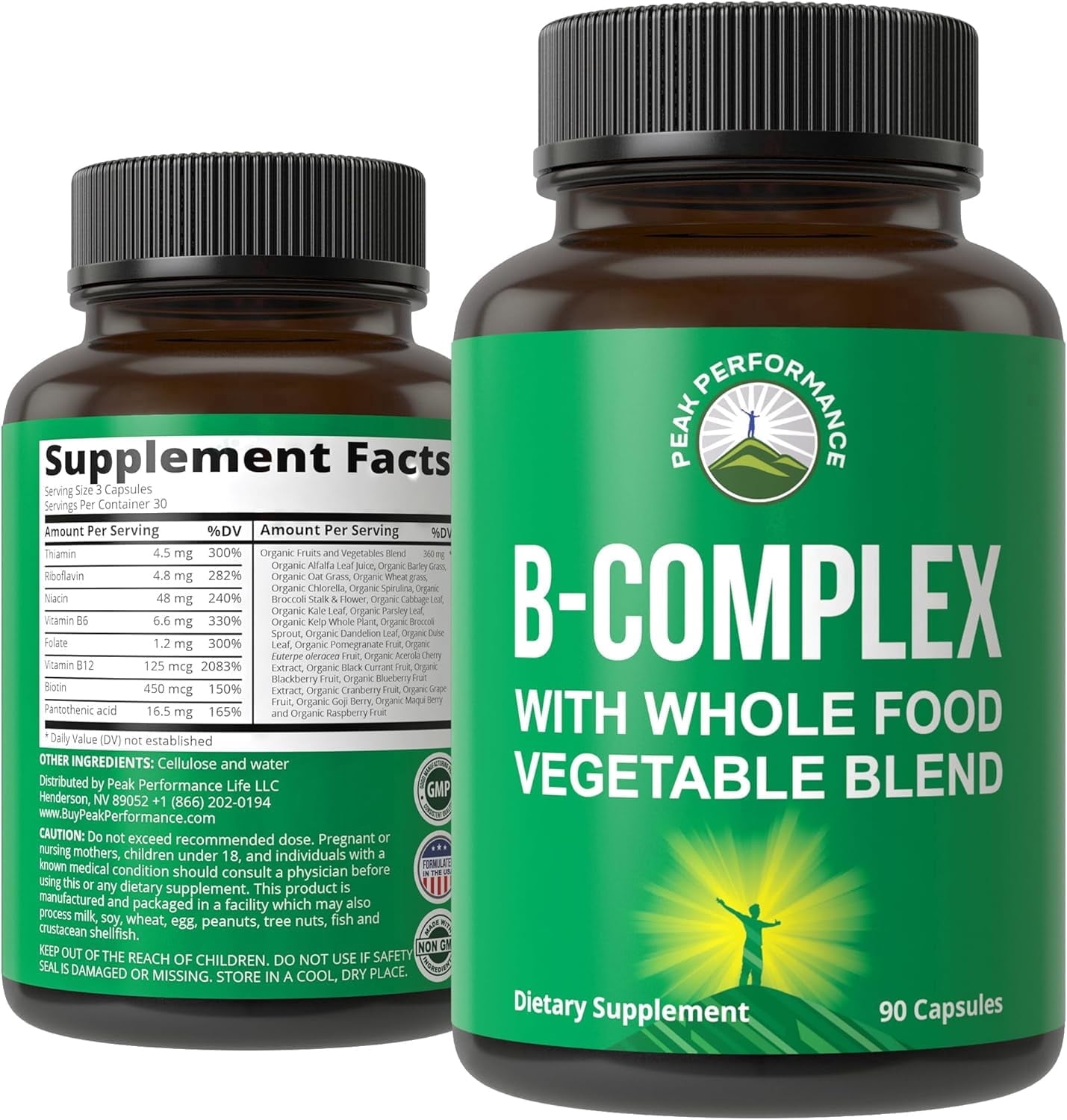 Vitamin B Complex Capsules + Whole Food Blend of 25 Vegetables and Fruits for Max Absorption.