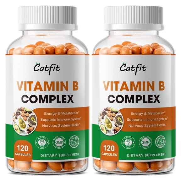 Vitamin B Complex Capsules, with Vitamin B1, B2, B3, B6, Biotin (B7), Folic Acid (B9), B12 Dietary Supplement- 240 Capsules (2 Pack)