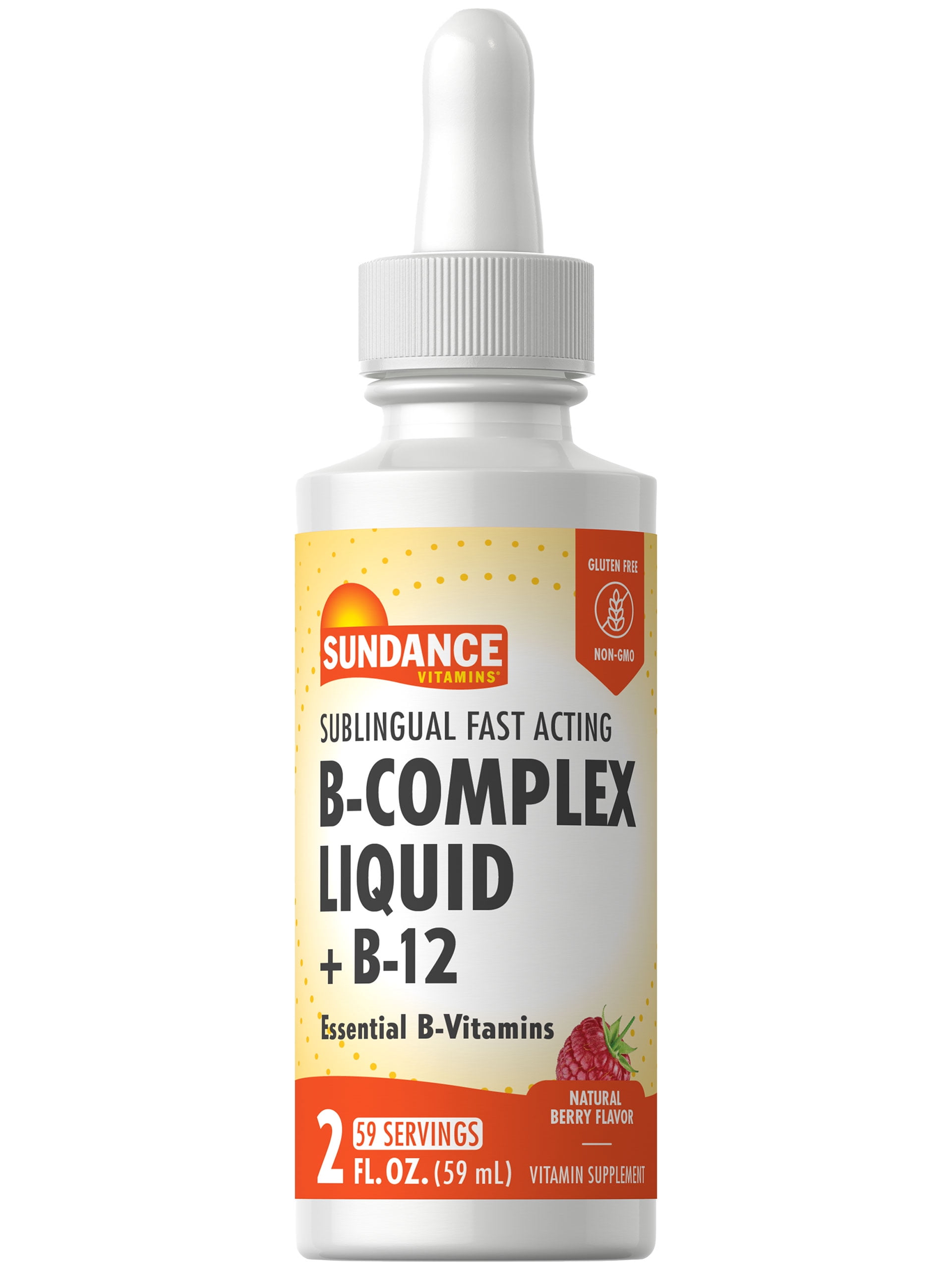 Vitamin B Complex Liquid | 2 Fluid Ounces | With B-12 | Natural Berry Flavor | Essential Sublingual Vitamins | Vegetarian, Non-GMO, and Gluten Free Supplement | By Sundance