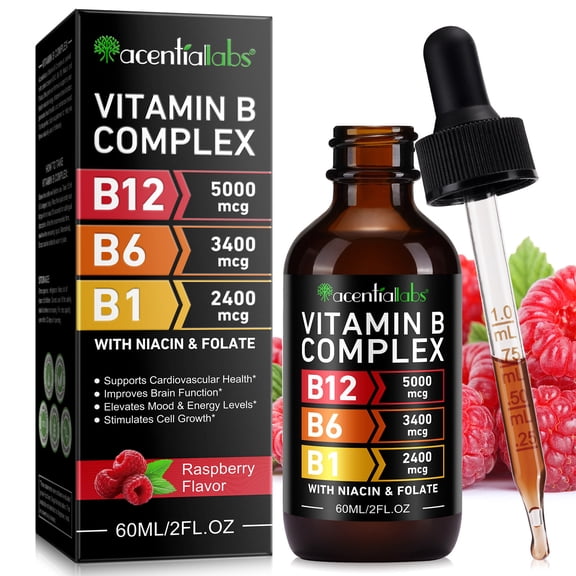 Vitamin B Complex Liquid Drops, with Niacin & Folate, Elevates Mood & Energy Levels, 2 fl oz