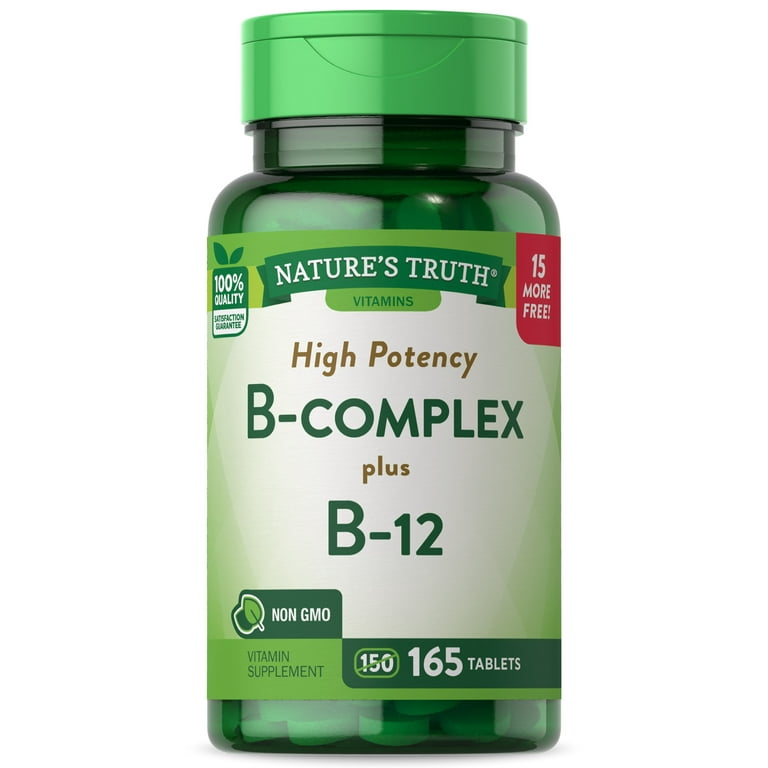 Vitamin B Complex | Plus B12 | 165 Tablets | Vegetarian, Non-GMO & Free | By Nature's Truth - Walmart.com