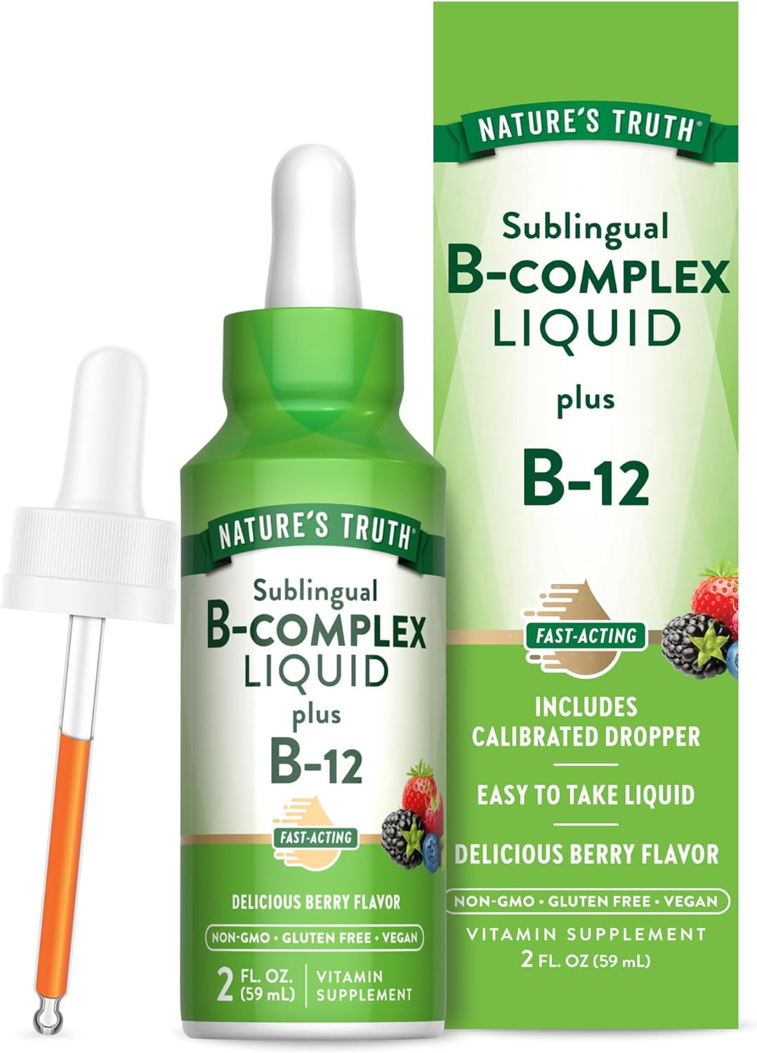 Vitamin B Complex Siblingual Liquid | 2 FL Oz | Delicious Berry Flavor | by Nature's Truth