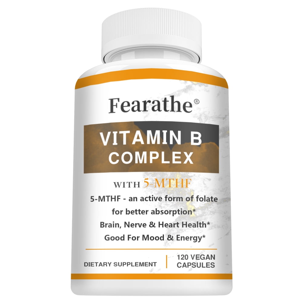 Vitamin B Complex Supplement, Methylcobalamin B12 and Folate, 8 B Vitamins for Stress, Heart and Brain Support - 120 Capsules