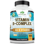 Vitamin B Complex with Vitamin C and Folic Acid - B12, B1, B2, B3, Vitamin B5 Pantothenic Acid, B6, B7, B9 - Nervous System Support 100 Veggie Capsules