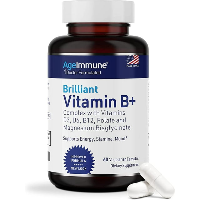 Vitamin B Complex with Vitamins B6 20mg, D3 1000IU, Albion Magnesium Bisglycinate 260mg, Methyl