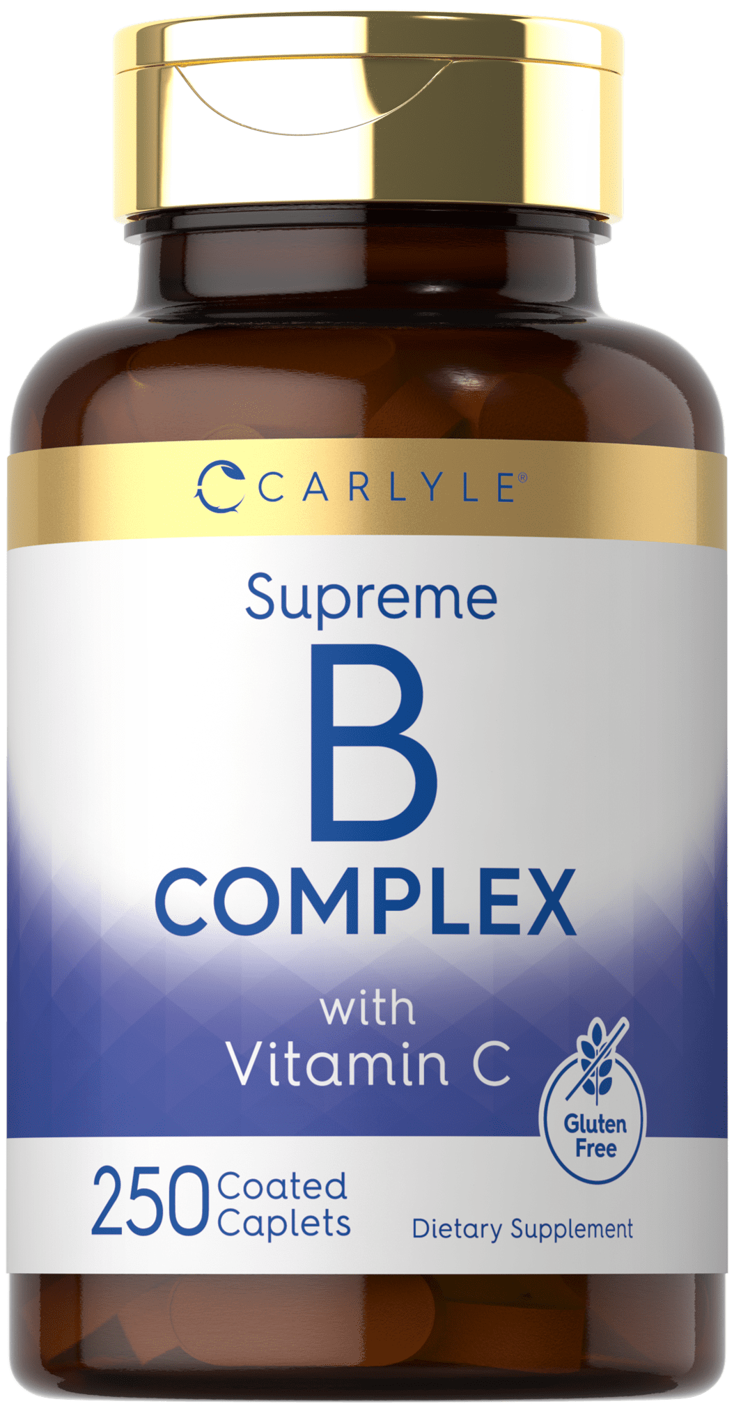Vitamin B Complex plus Vitamin C | 250 Caplets | Vegetarian, Non-GMO and Gluten Free Supplement | by Carlyle