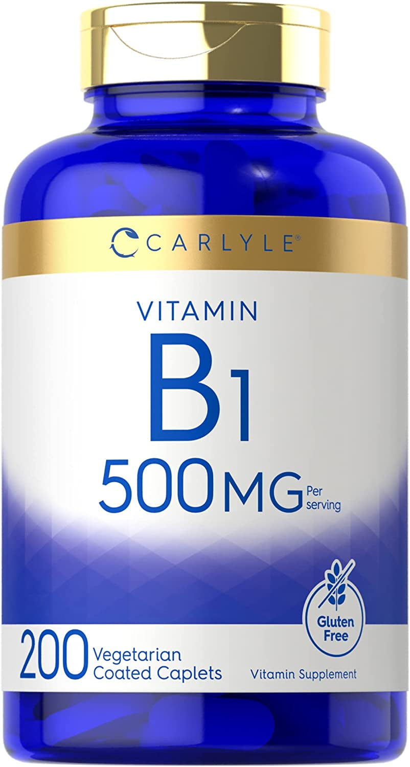 Vitamin B1 500mg (Thiamine) | 200 Vegetarian Caplets | by Carlyle