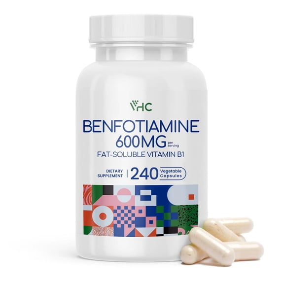Vitamin B1 Benfotiamine Supplement 600mg, 120 Veggie Capsules 5X Time Fat-Soluble Thiamine, Max Boost Bioavailable Thiamine B1 Levels, Made in USA