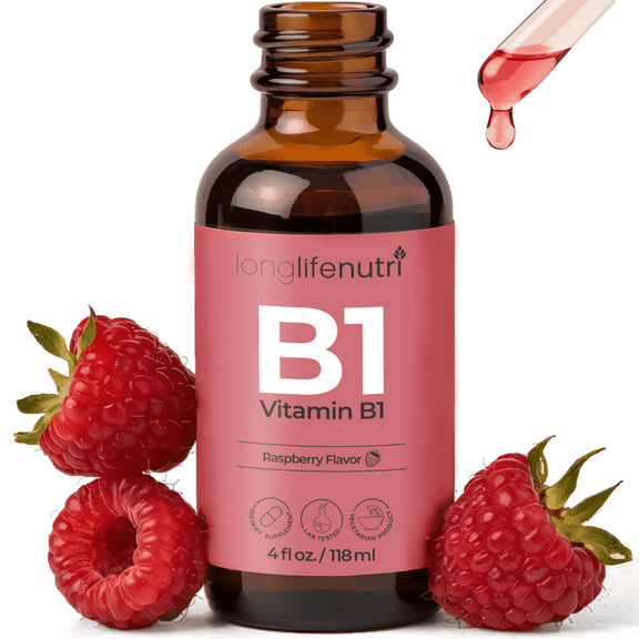 LongLifeNutri Vitamin B1 Liquid Drops - 4 FL OZ, Thiamine Mononitrate Organic Supplement