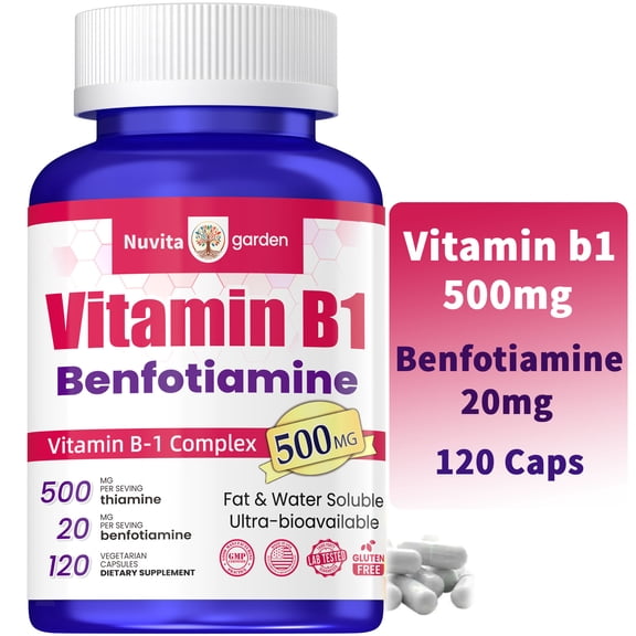 Vitamin B-1 500 mg | Healthy Energy Metabolism, Skin, Brain, Heart & Nervous System Support | 120 VegCaps