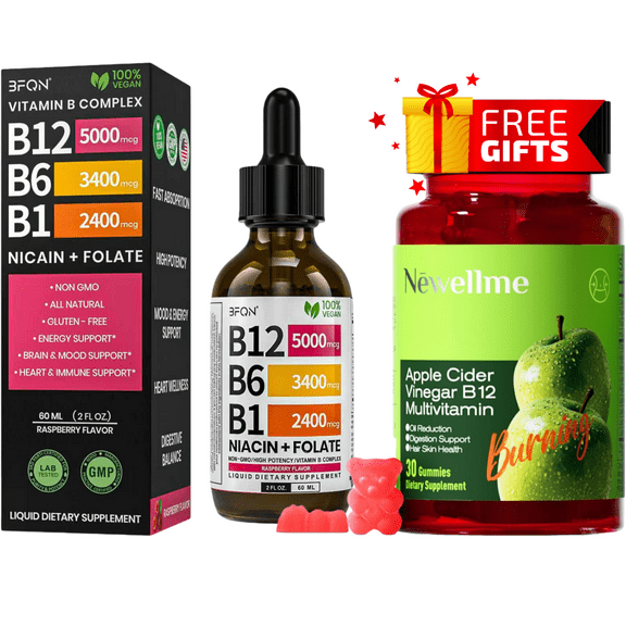 Vitamin B12 And B6 Liquid Drops, B12 Sublingual Vitamin B Complex - B 12 Vitamin 5000mcg - B12 Methylcobalamin with 27, 200 Mcg, Raspberry Flavor