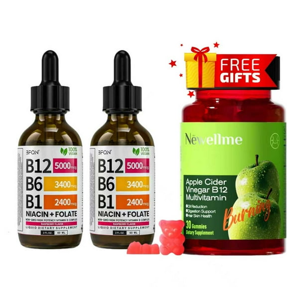 Vitamin B12 And B6 Liquid Drops, B12 Sublingual Vitamin B Complex - B 12 Vitamin 5000mcg - B12 Methylcobalamin with 27, 200 Mcg, Raspberry Flavor (PACK 2)