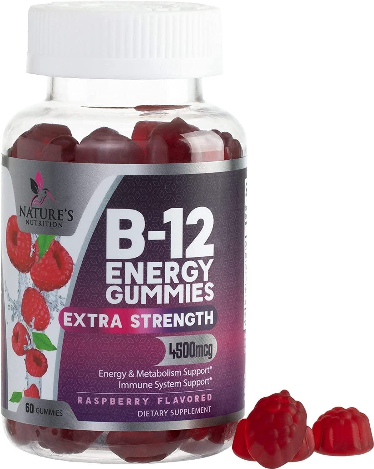 B12 Energy Gummies - 4500 mcg Vitamin B12 Per Serving - Extra Strength Chewable B12 Supplement for Energy, Metabolism & Immune Support - For Women, Men & Kids - Natural & Berry Flavored - 120 Gummies