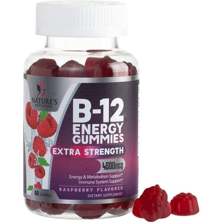 B12 Energy Gummies - 4500 mcg Vitamin B12 Per Serving - Extra Strength Chewable B12 Supplement for Energy, Metabolism & Immune Support - For Women, Men & Kids - Natural & Berry Flavored - 120 Gummies