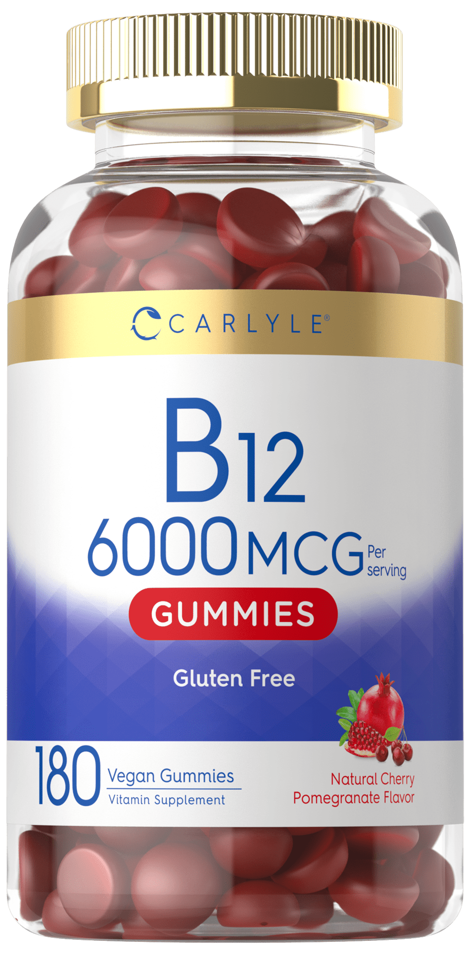 Vitamin B12 Gummies 6000mcg 180 Count Natural Cherry Pomegranate