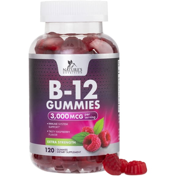 B12 Energy Gummies 3000 mcg - Extra Strength Vitamin B 12 Gummy for Metabolism & Immune System Support - Chewable Dietary B12 Supplements for Adults & Kids Caffeine Free Gummy Vitamin - 120 Gummies