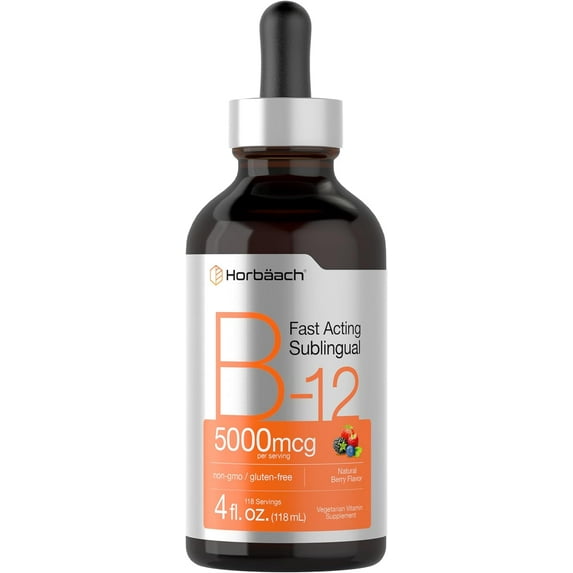 Vitamin B12 Liquid | 5000mcg | 4 fl oz | Berry Flavor | For Men and Women | by Horbaach