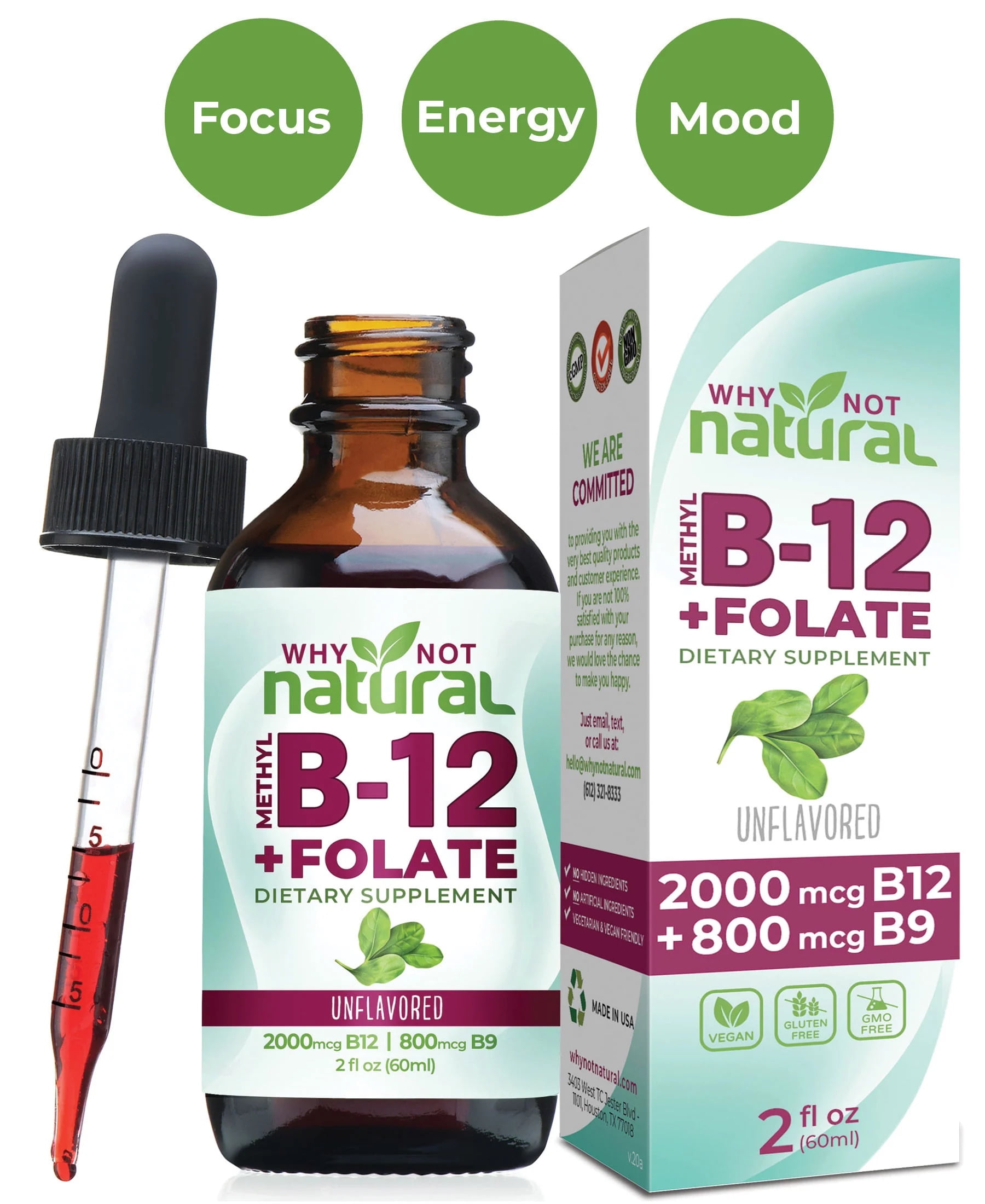 Vitamin B12 Liquid Plus Folate Organic Sublingual Extra Strength