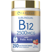 Vitamin B12 Sublingual 2500 mcg | 250 Tablets | Natural Berry Flavor | Vegetarian Formula | by Carlyle