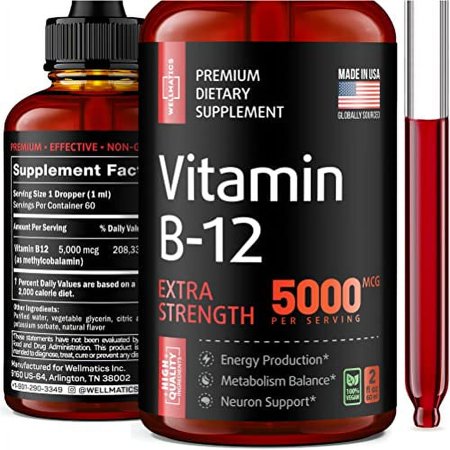 Vitamin B12 Sublingual - Natural B12 Vitamin 5000 mcg - Made in The USA - Methylcobalamin B12 Liquid Supplement - Energy, Mood & Metabolism Increase - Vegan B12 Drops