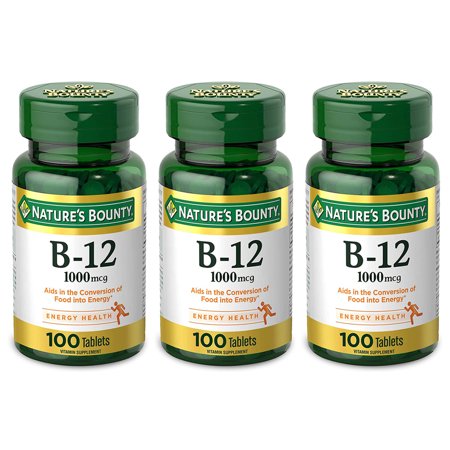 Vitamin B12 by Nature's Bounty. Vitamin Supplement. Supports Energy Metabolism and Nervous System Health. 1000 mcg. 100 Tablets. Pack of 3