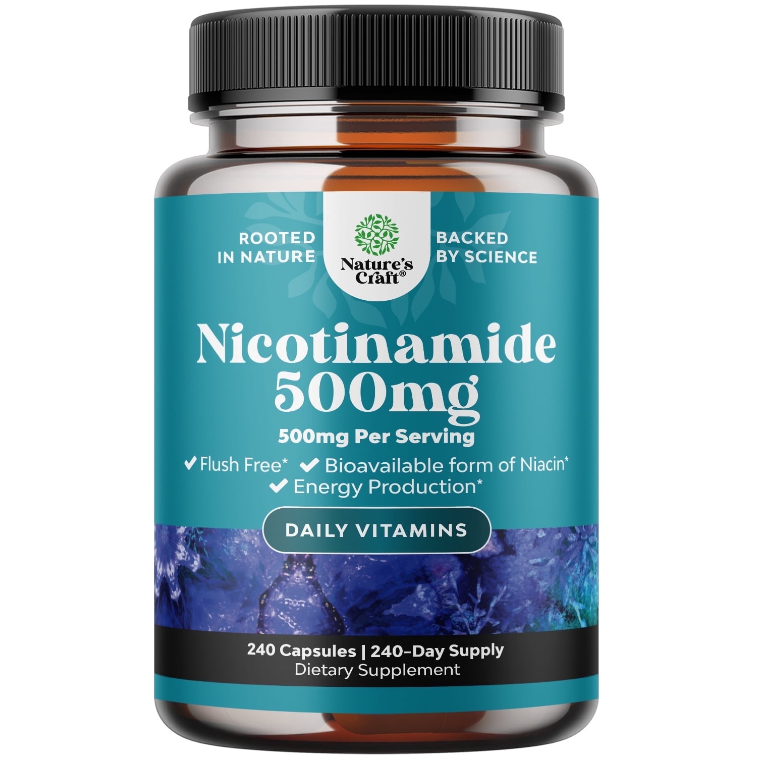 Natures Craft 500mg Nicotinamide Niacin Capsules, Flush Free Skin Supplement, 240 Count