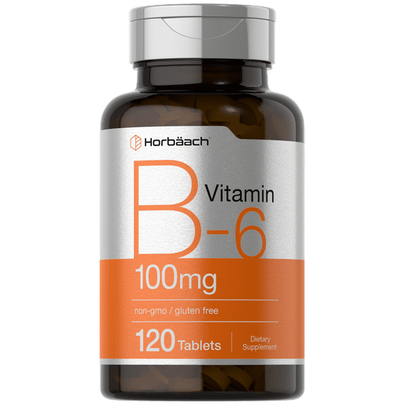 Vitamin B6 100mg | 120 Vegetarian Tablets | Pyridoxine HCl | Vegetarian, Non-GMO & Gluten Free Supplement | by Horbaach