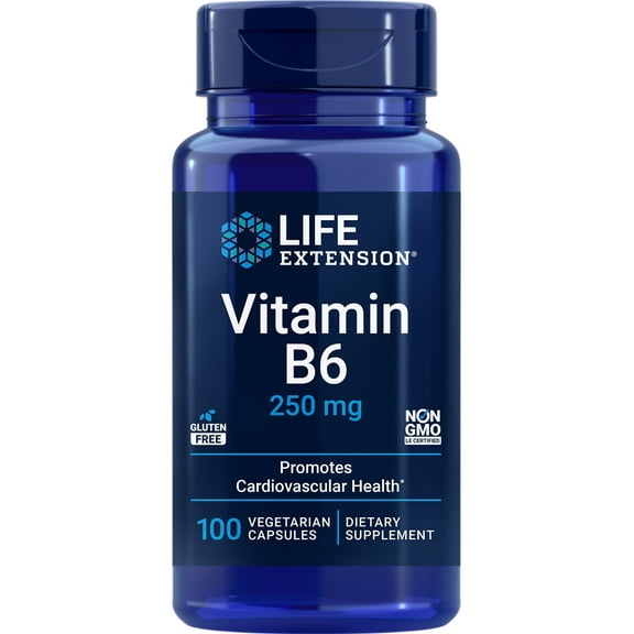 Life Extension Vitamin B6 250 mg – For Cardiovascular & Neurological Health and Kidney & Eye Health - Gluten-Free, Non-GMO – 100 Vegetarian Capsules