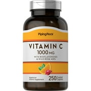 Vitamin C 1000mg | 250 Caplets | with Bioflavonoids & Rose Hips for Men and Women | by Piping Rock