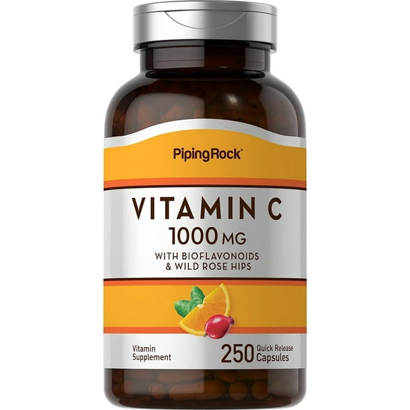 Vitamin C 1000mg | 250 Capsules | with Bioflavonoids and Rose Hips for Men and Women | by Piping Rock