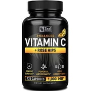 Zealot Vitamin C 1000mg with Rose Hips Capsules, Immune Support, 120 Capsules