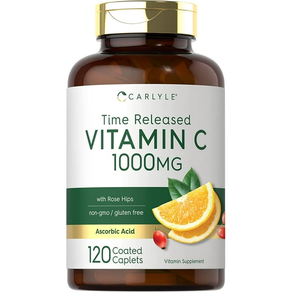 Vitamin C 1000mg with Rose Hips | 120 Vegetarian Caplets | by Carlyle