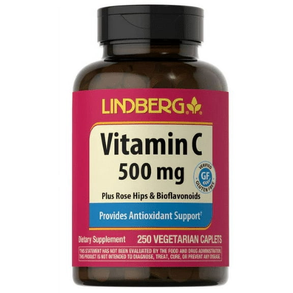 Vitamin C 500 mg with Rose Hips | 250 Caplets | with Bioflavonoids | by Lindberg