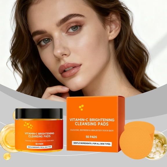Vitamin C Brightening Cleansing Pads for Face, Exfoliating & Moisturizing Facial Pads with Gentle Formula, 50 Count