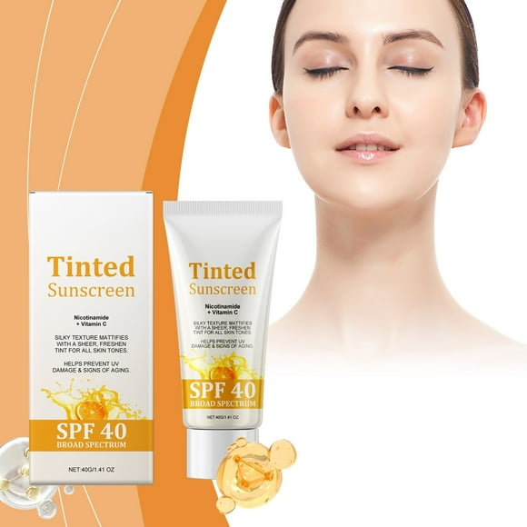 Vitamin C Brightening Sunscreen, High Protection Moisturizer, Natural Makeup Cream, 40g Lotion, Oil-Free Non-Comedogenic, for Sensitive Skin, Daily Wear, Uv Defense, Anti-Aging, Hydrating, Blahzhy