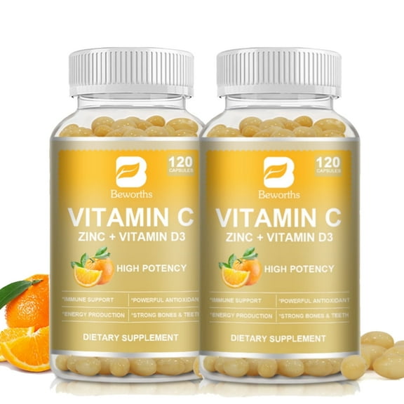 Vitamin C Capsules with Zinc Vitamin D3 Echinacea Extract Rose Hip, BEWORTHS Vitamin C Supplement for Prevent Arteriosclerosis & Anemia, Immune Support, 240 Capsules