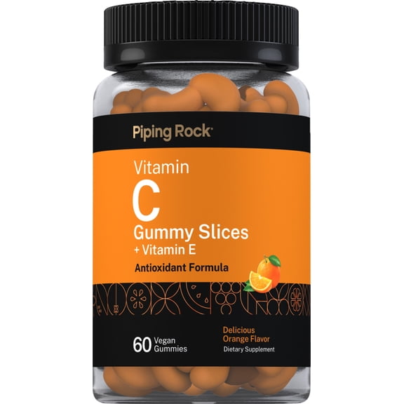 Vitamin C Gummies | 60 Count | Orange Flavor | with Vitamin E | by Piping Rock
