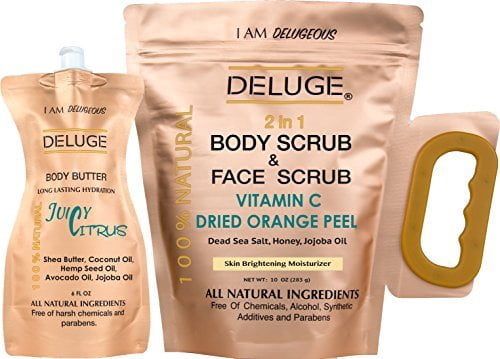 Vitamin C Scrub. Dried Orange Peel. Dead Sea Salt, Honey and Jojoba Oil. 10 OZ +++ BODY BUTTER 6 0Z