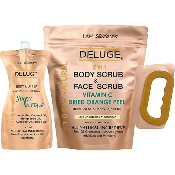 Vitamin C Scrub. Dried Orange Peel. Dead Sea Salt, Honey and Jojoba Oil. 10 OZ +++ BODY BUTTER 6 0Z