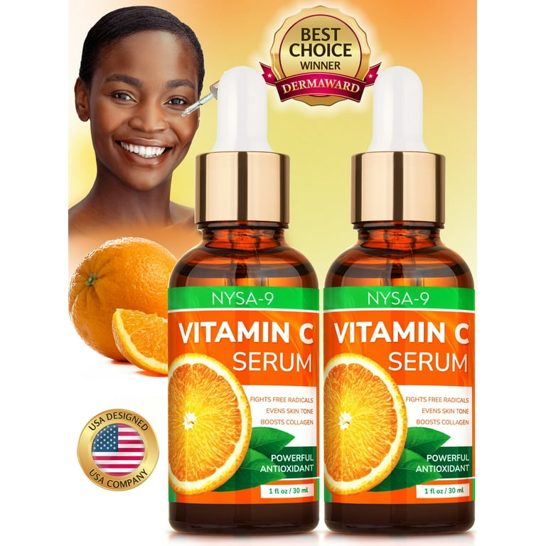 Vitamin C Serum(2 Pack), Powerful Antioxidant for Skin Brightening Anti  Aging Hydrating Serum by Nysa-9 