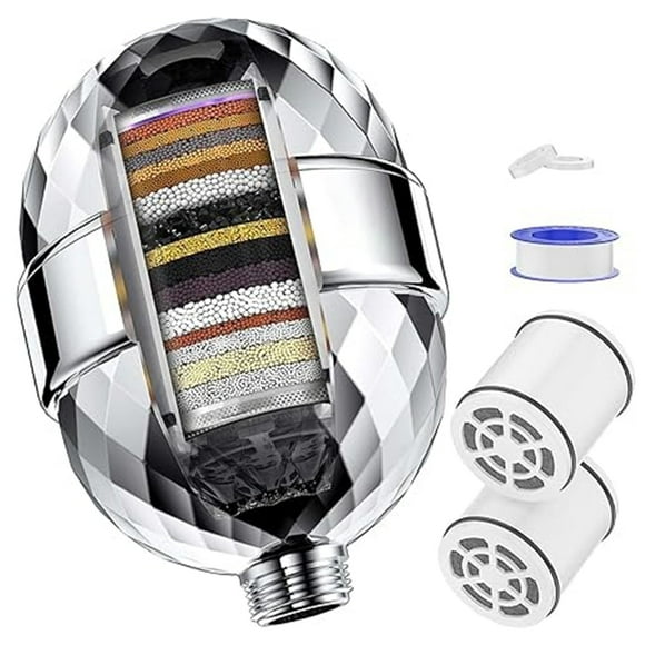 Bath Shower Filter with Vitamin C - 24-Stage Water Softener, 2 Cartridges & Rubber Fabric