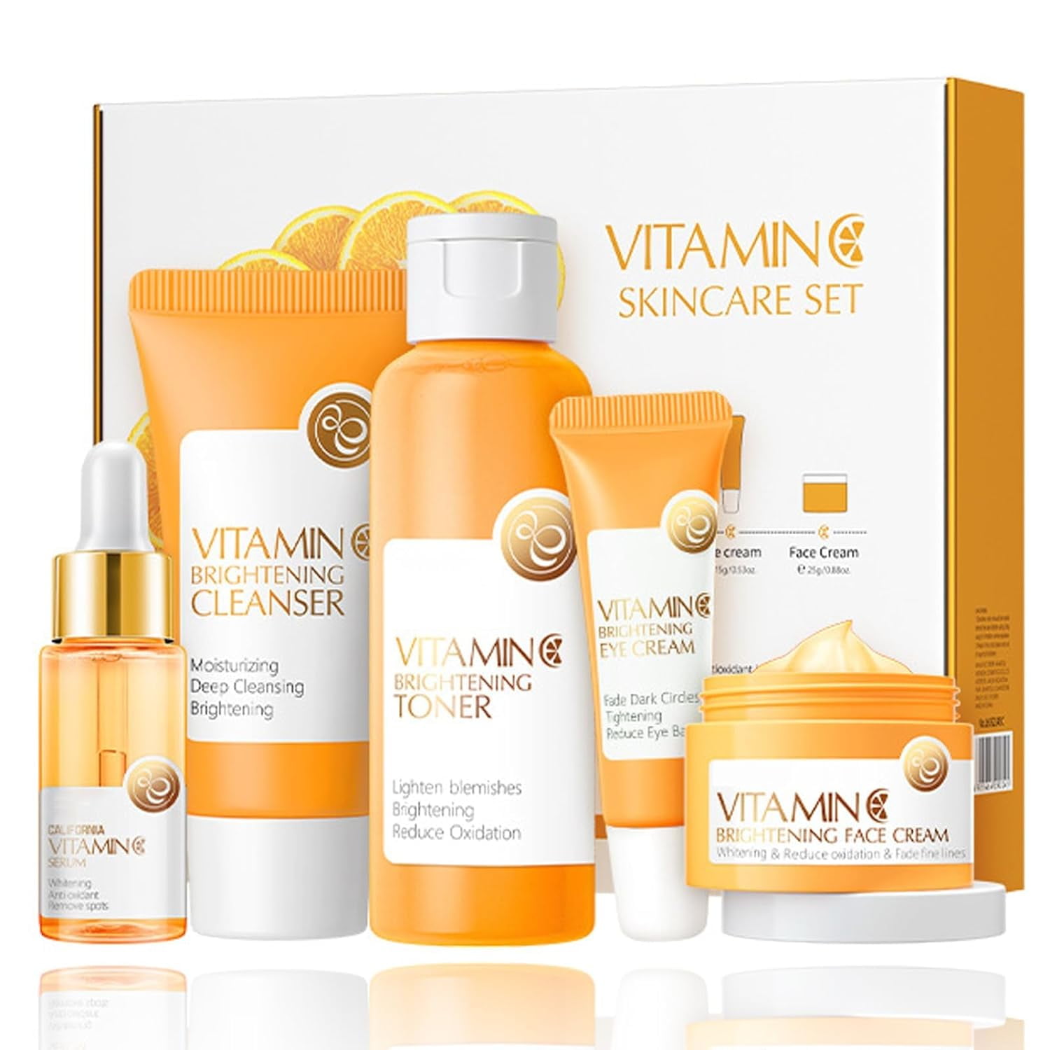 Vitamin C Skincare Set, 5In1 Skincare Gift Set With Cleanser, Toner, Face Serum, Face Cream