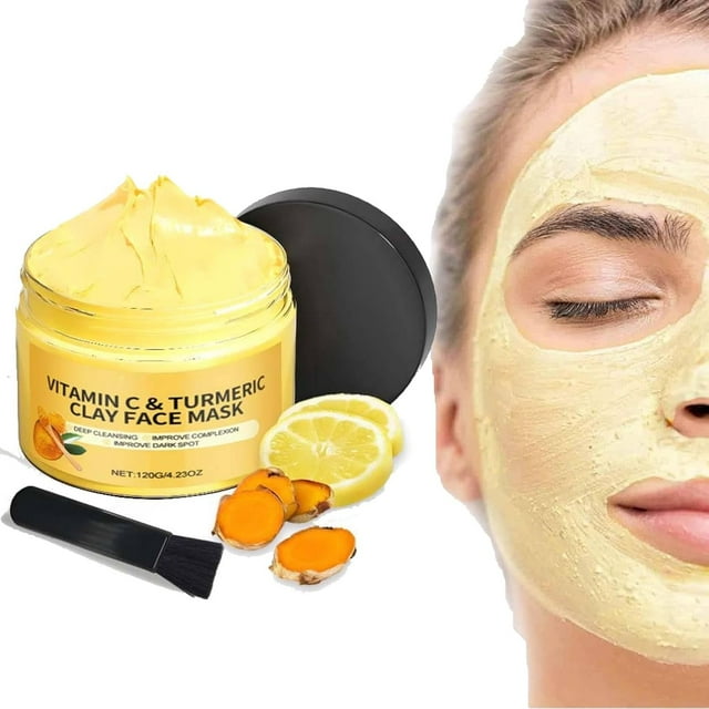 Vitamin C & Turmeric Clay Face Mask, Vitamin C Face Mask with Clay and Turmeric for Dark Spots, Turmeric Clay Mask, Cleansing Moisturising Skin Care Mask for Dark Spots, Blackheads, Pores,