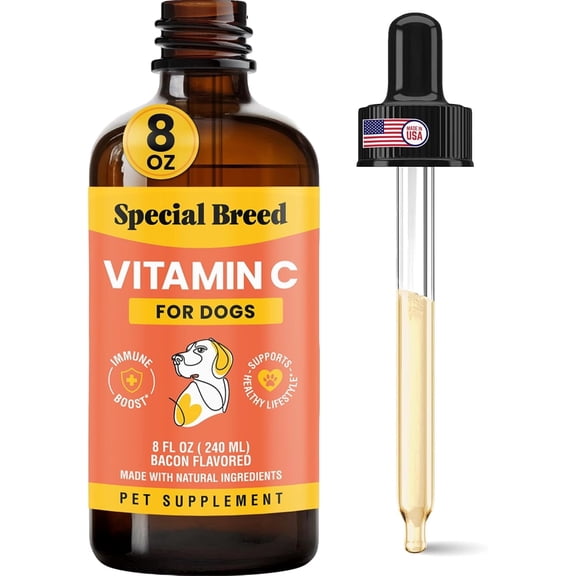 Vitamin C for Dogs, Helps Support Immune System, Vitamin C Liquid Supplement, Dog Immune Booster, Bacon Flavored, 8oz