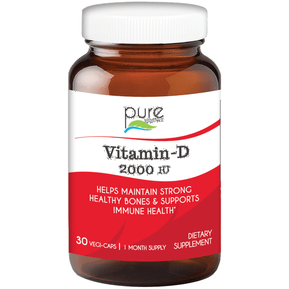 Vitamin D 2000 IU by Pure Essence -Vitamin D from 100% Pure Cholecalciferol - 30 Capsules
