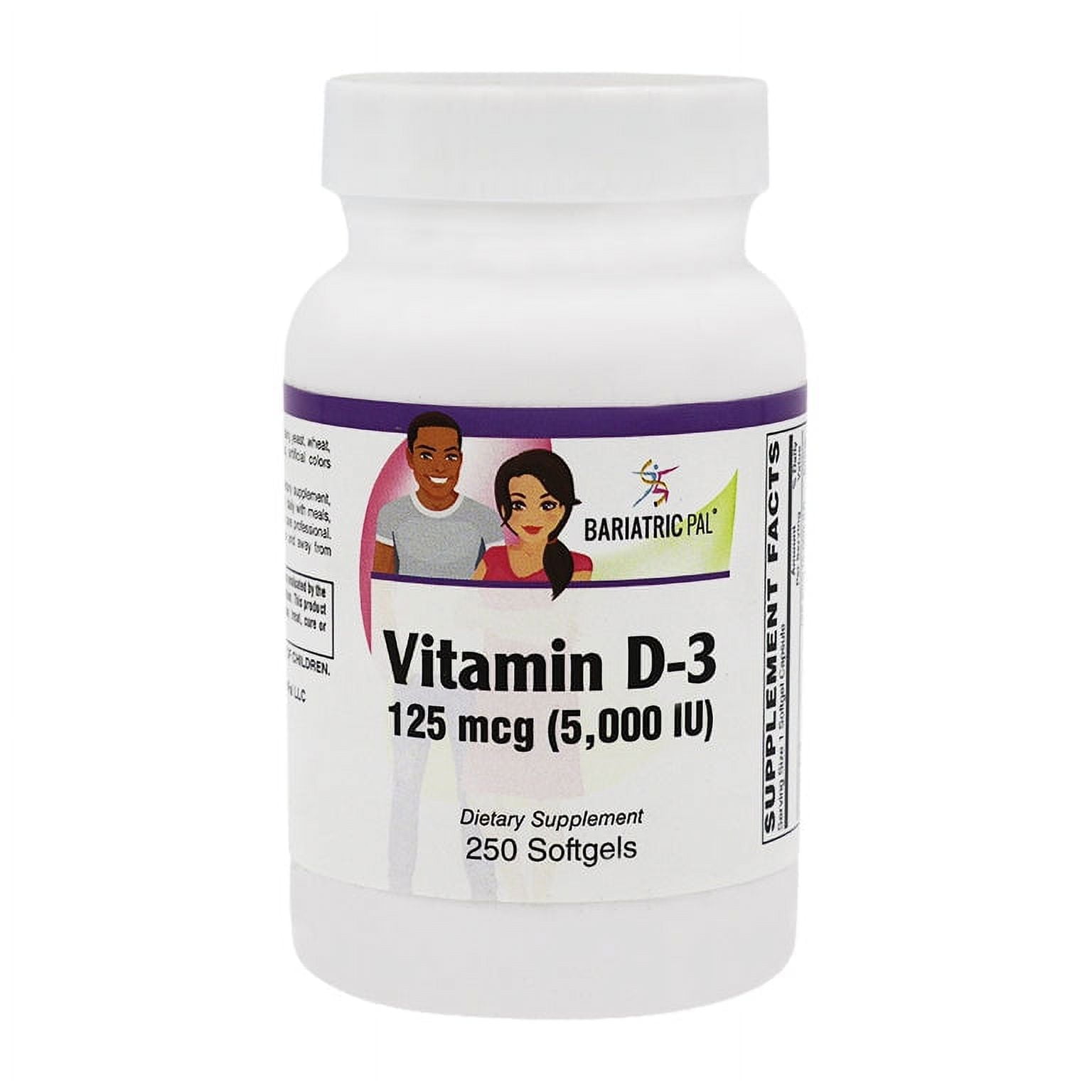 Vitamin D-3 125mcg (5000 IU) - Easy Swallow Vegetarian Softgels by BariatricPal Size: 250 Softgels