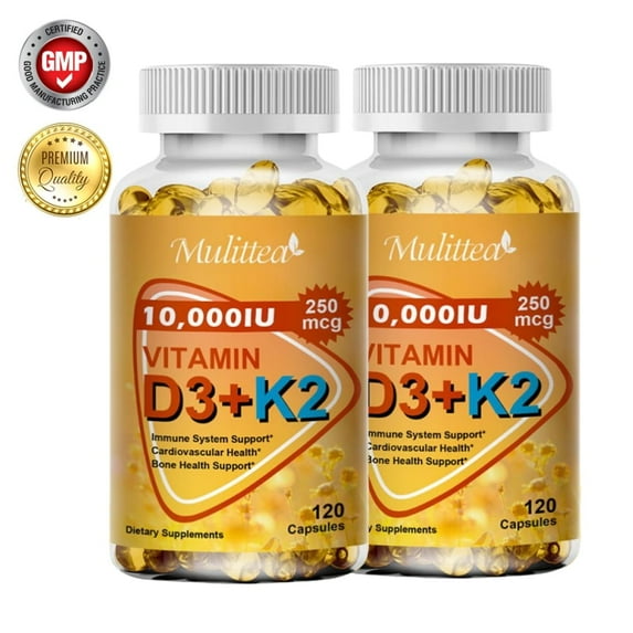 Vitamin D-3 & K-2, 10000 IU/250 mcg - for Immune Support & Bone Health - Vitamin D with MK-7 (Vitamin K2) - Non-GMO - Gluten-Free - 240 Softgels, 2 PACK